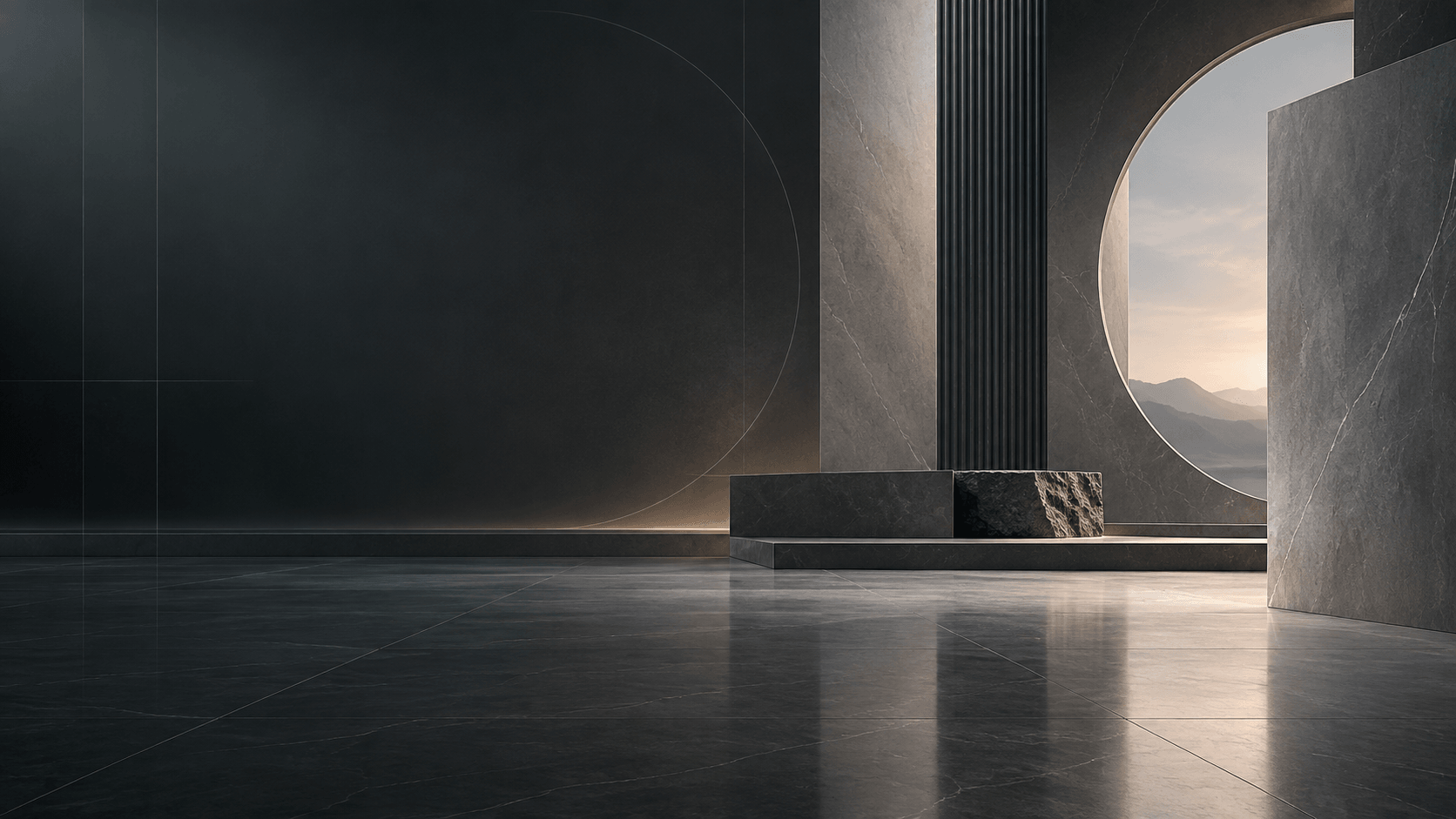 Premium dark porcelain architectural interior by TAG Ceramic